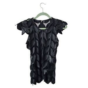 BELGIN FRANCIS Leather Sheer mesh avant-garde Leaf Pattern Sleeveless top in bla